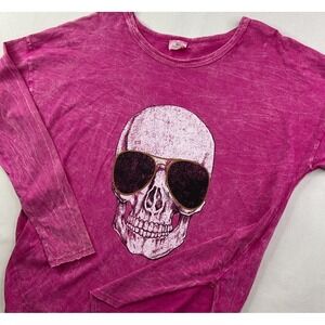 Blue Buttercup Boutique T-Shirt Women Sz M Tie Dye Long Sleeve Skull Glasses Y2K